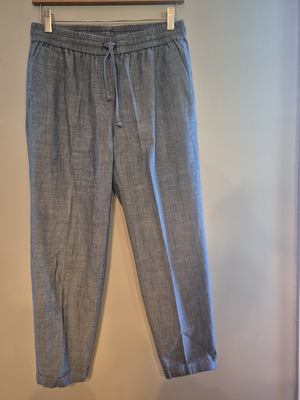 J CREW SET OF 2 Casual Drawstring Linen-Blend Pants in Light Blue and Navy, Sz 6